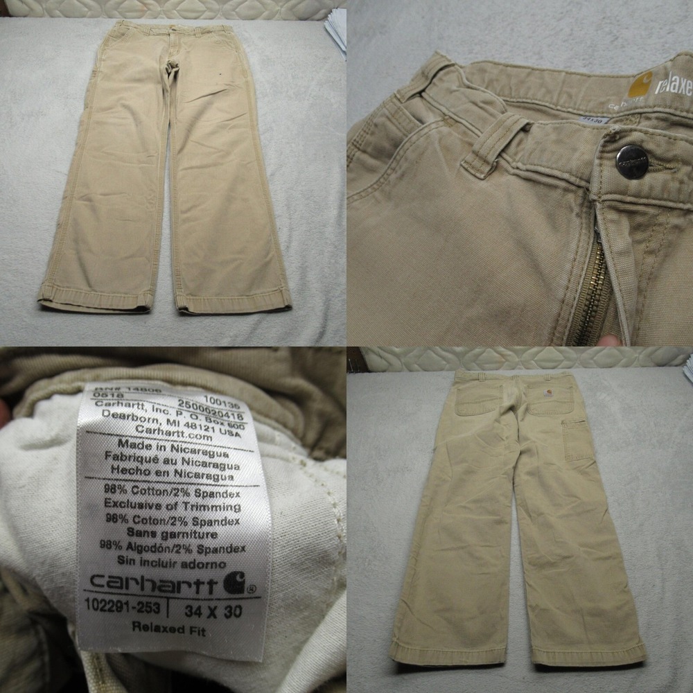Carhartt Pants Mens 34X29‎ Beige Zip Fly Relaxed Fit Rugged Flex Stretch Canvas
